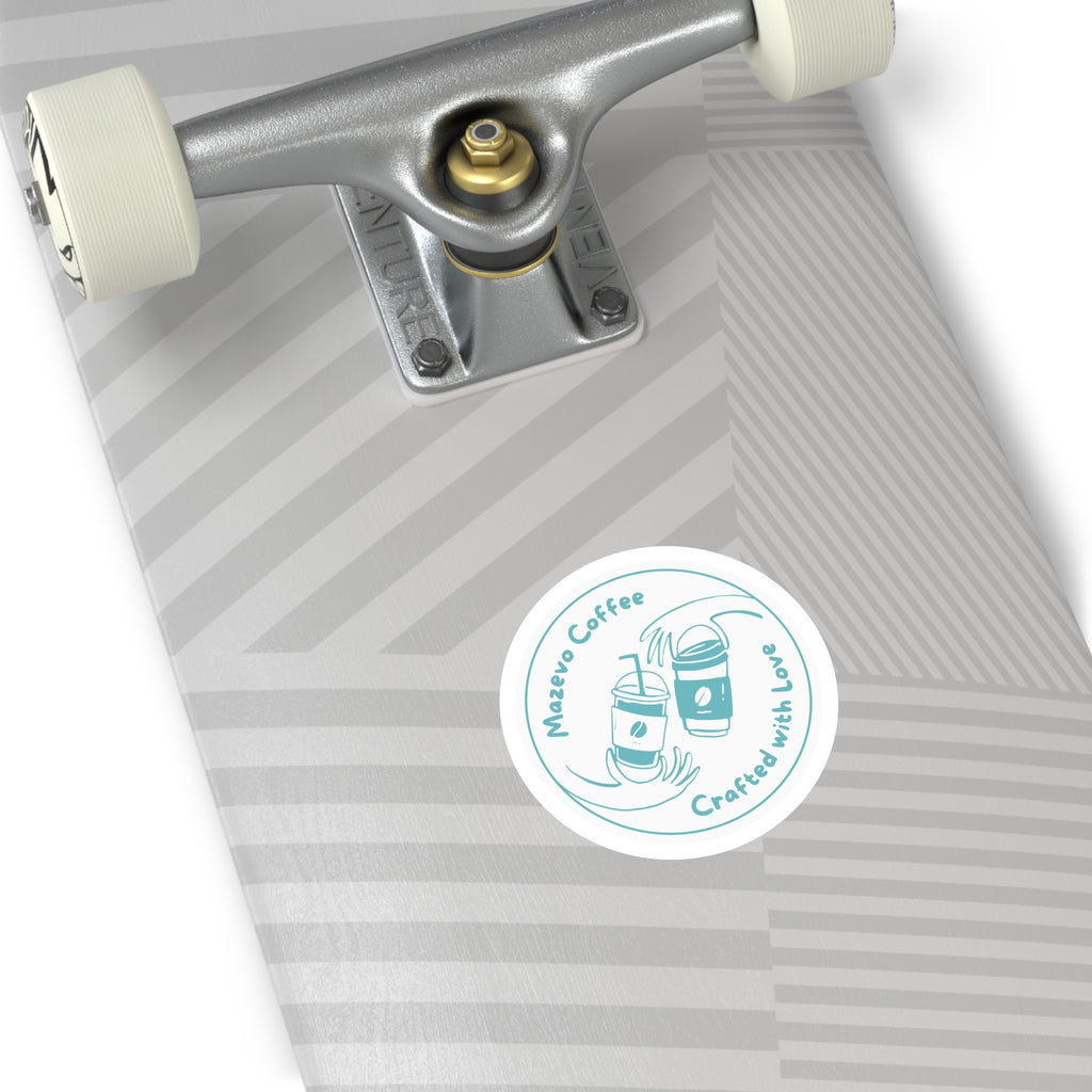 Round Coffee Logo Sticker — “Mazeyo Coffee Crafted with Love”