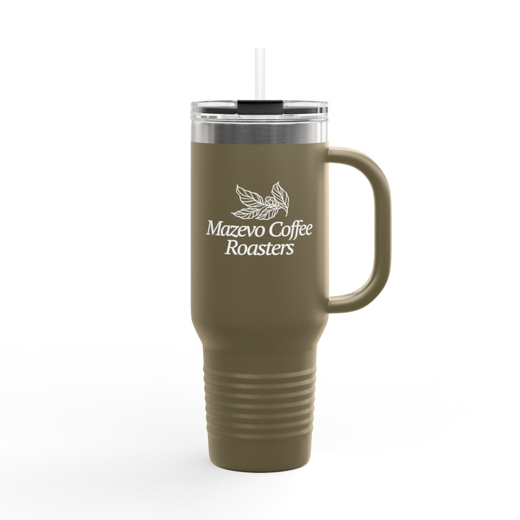 40oz Insulated Travel Mug - Mazevo Coffee Roasters Logo, Double-Wall Stainless Steel Tumbler with Handle & Straw