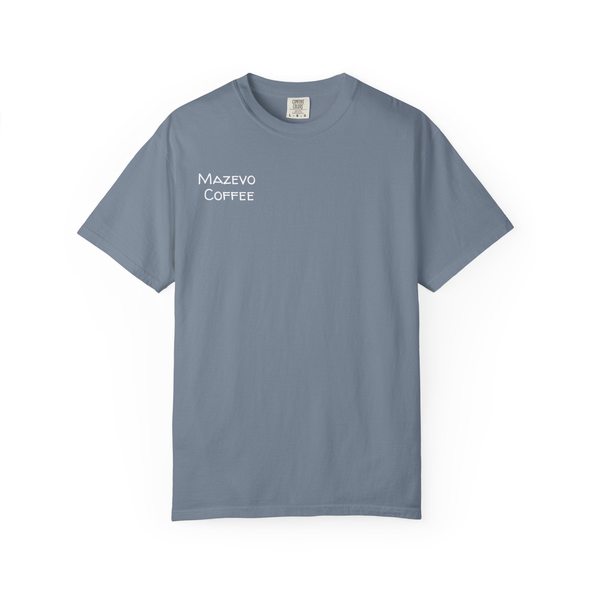 T-Shirt — Mazveo Coffee Stamp Graphic Tee (Back Landscape, Front Logo)