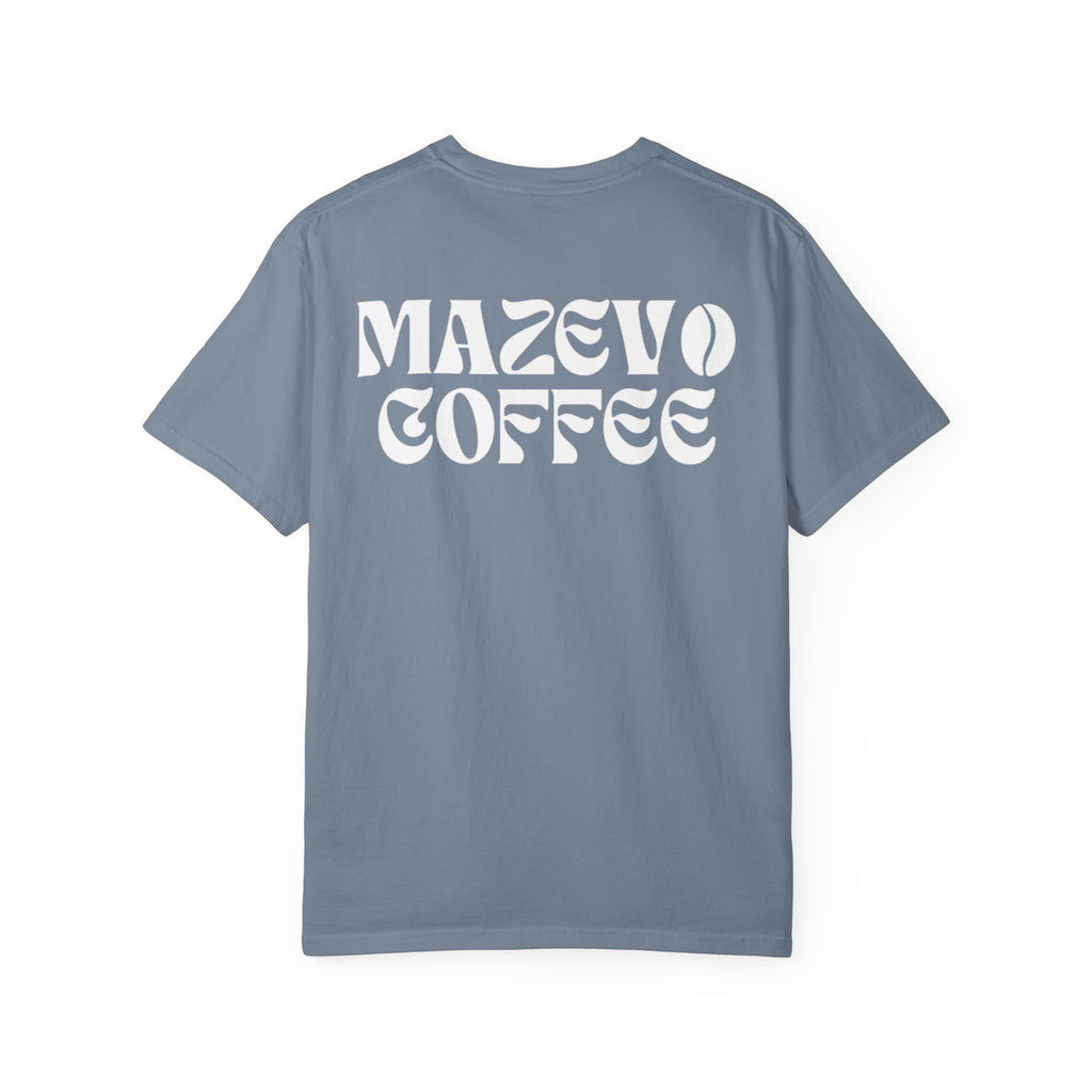 Mazevo Coffee T-Shirt — Retro Logo Garment-Dyed Tee for Coffee Lovers