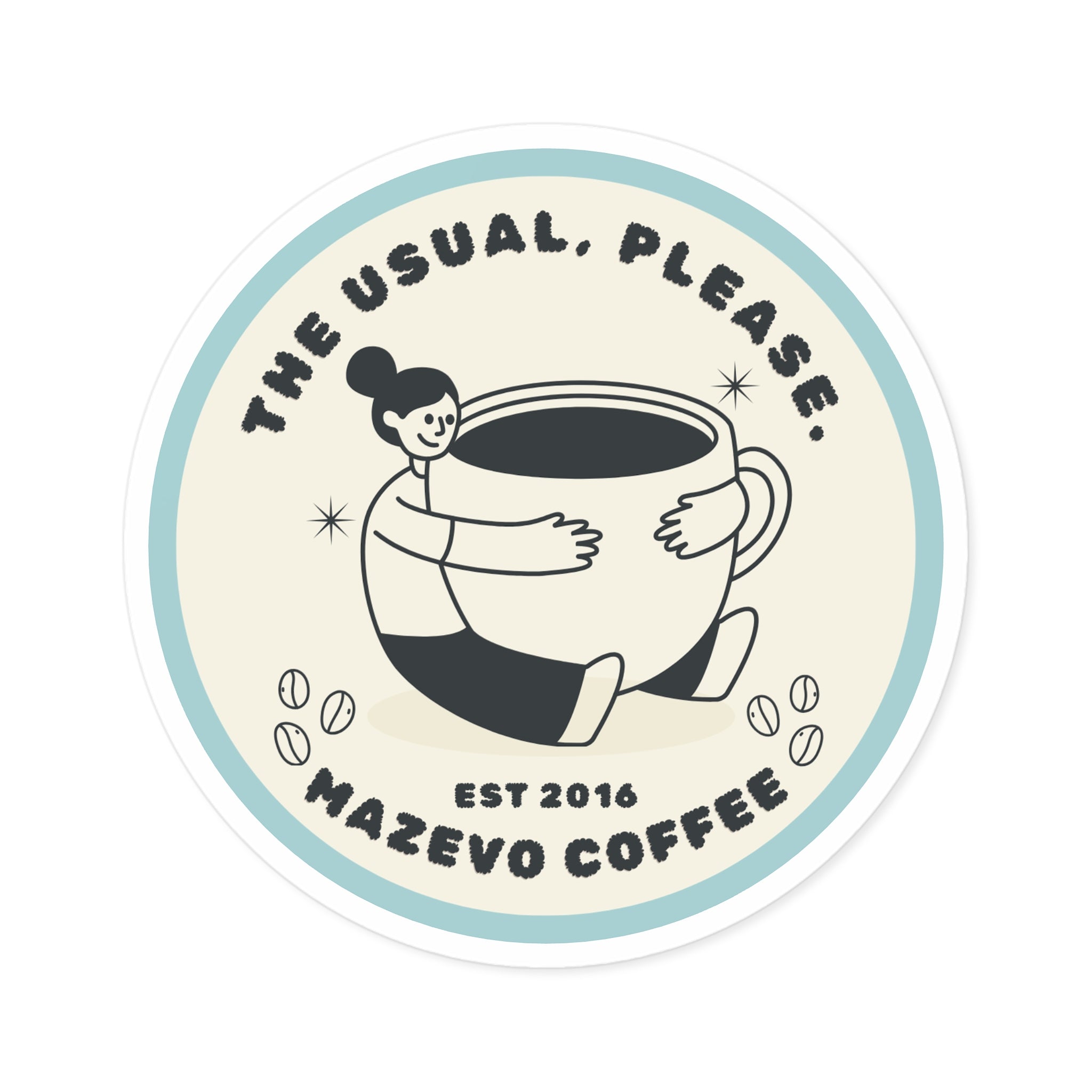 Coffee Logo Round Sticker — “The Usual, Please” Mazevo Coffee Indoor/Outdoor Sticker