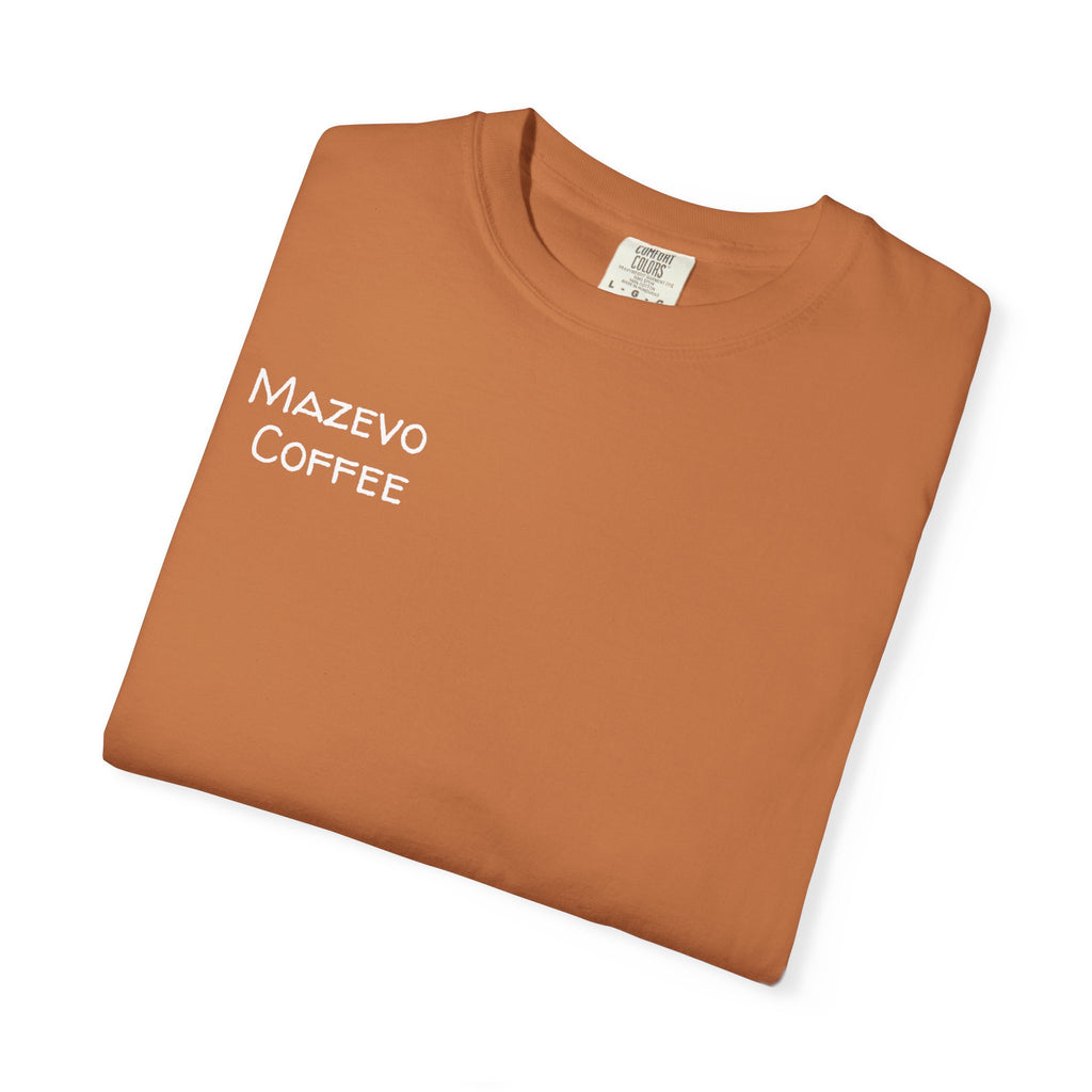T-Shirt — Mazveo Coffee Stamp Graphic Tee (Back Landscape, Front Logo)