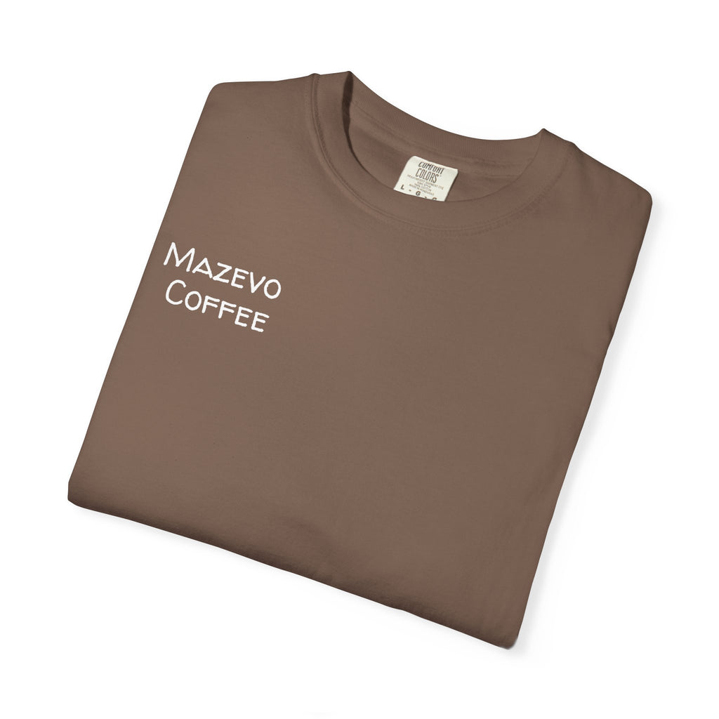 T-Shirt — Mazveo Coffee Stamp Graphic Tee (Back Landscape, Front Logo)