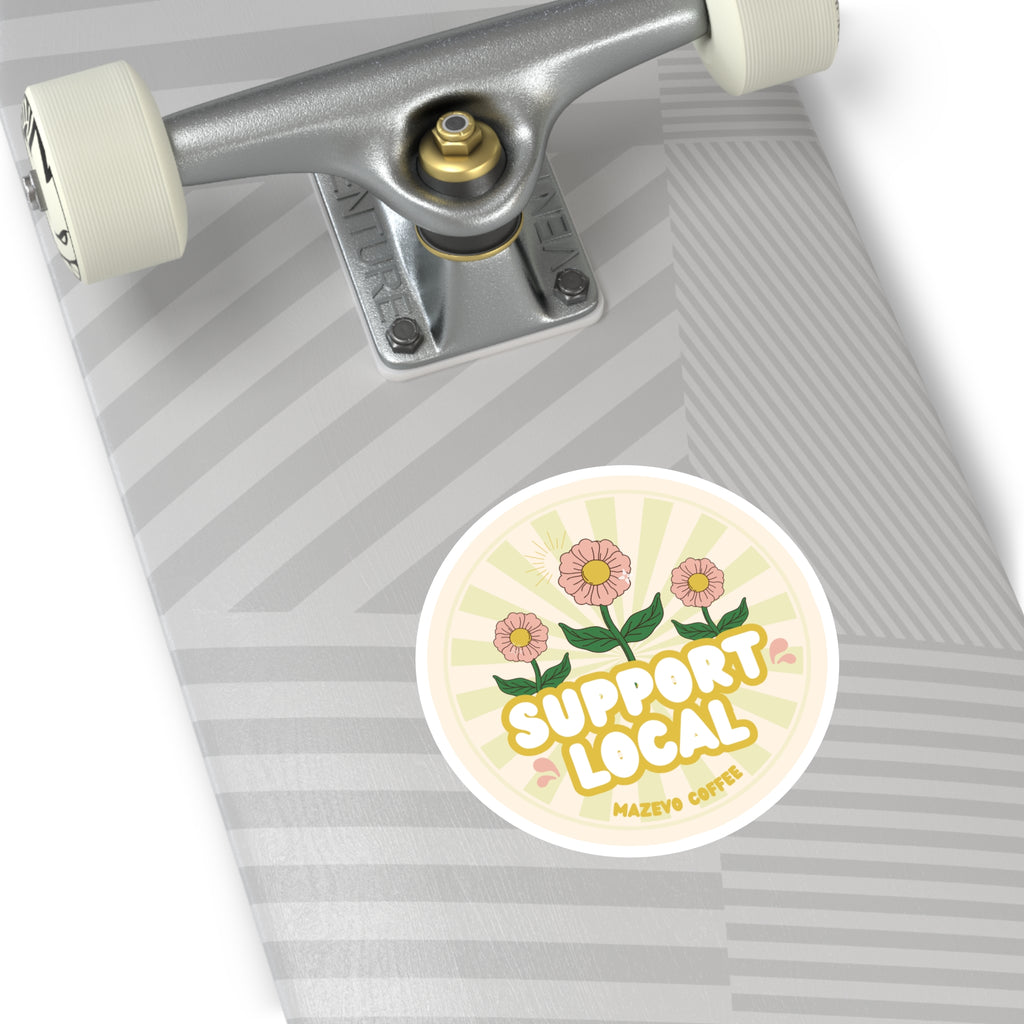 Support Local Round Sticker — Floral “Support Local” Vinyl Sticker for Small Businesses & Coffee Shops