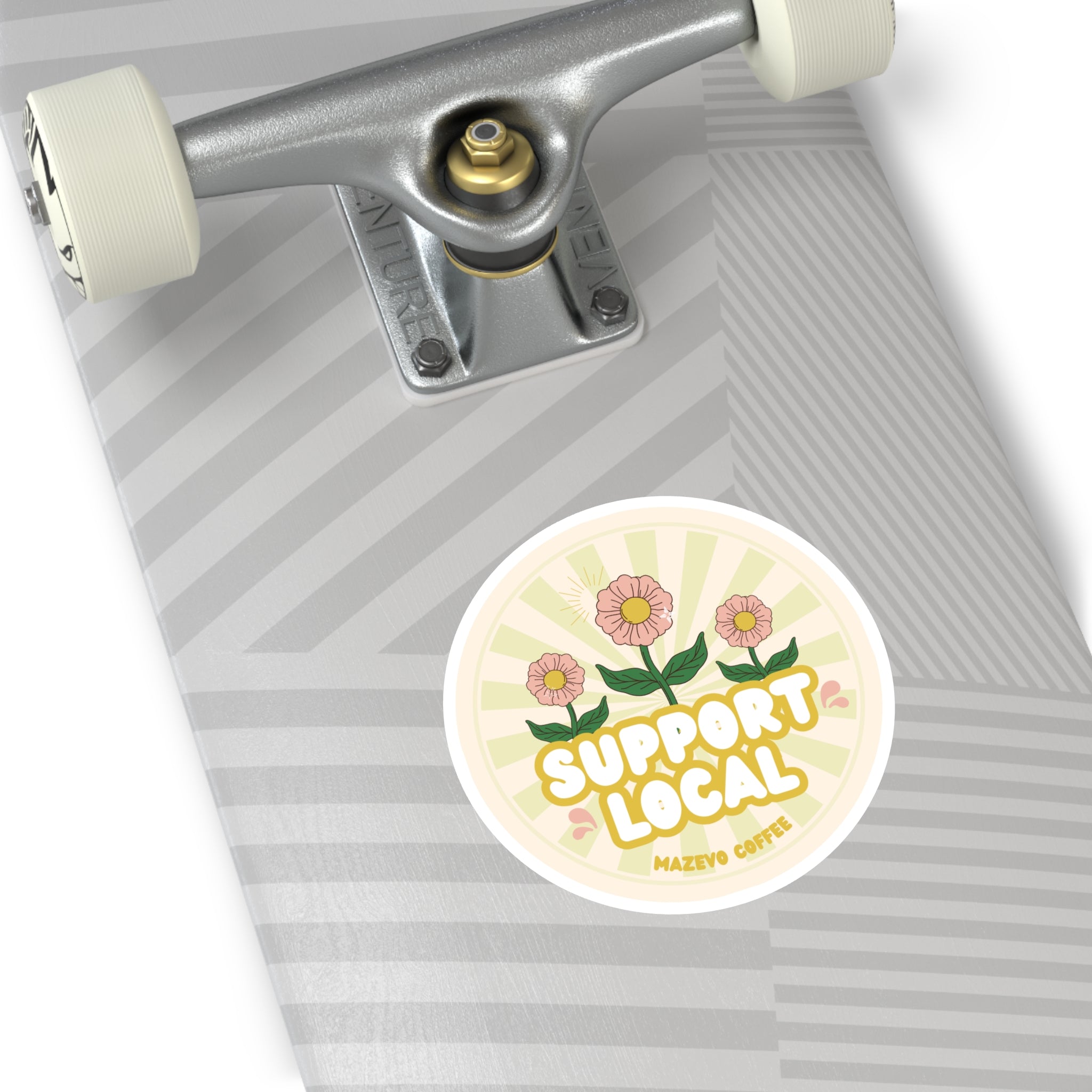 Support Local Round Sticker — Floral “Support Local” Vinyl Sticker for Small Businesses & Coffee Shops