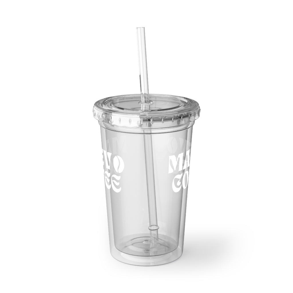 Suave Acrylic Tumbler — Clear Reusable Cup with "Must Love Coffee" Retro Script
