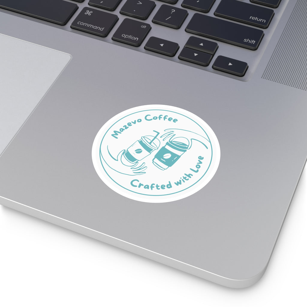 Round Coffee Logo Sticker — “Mazeyo Coffee Crafted with Love”