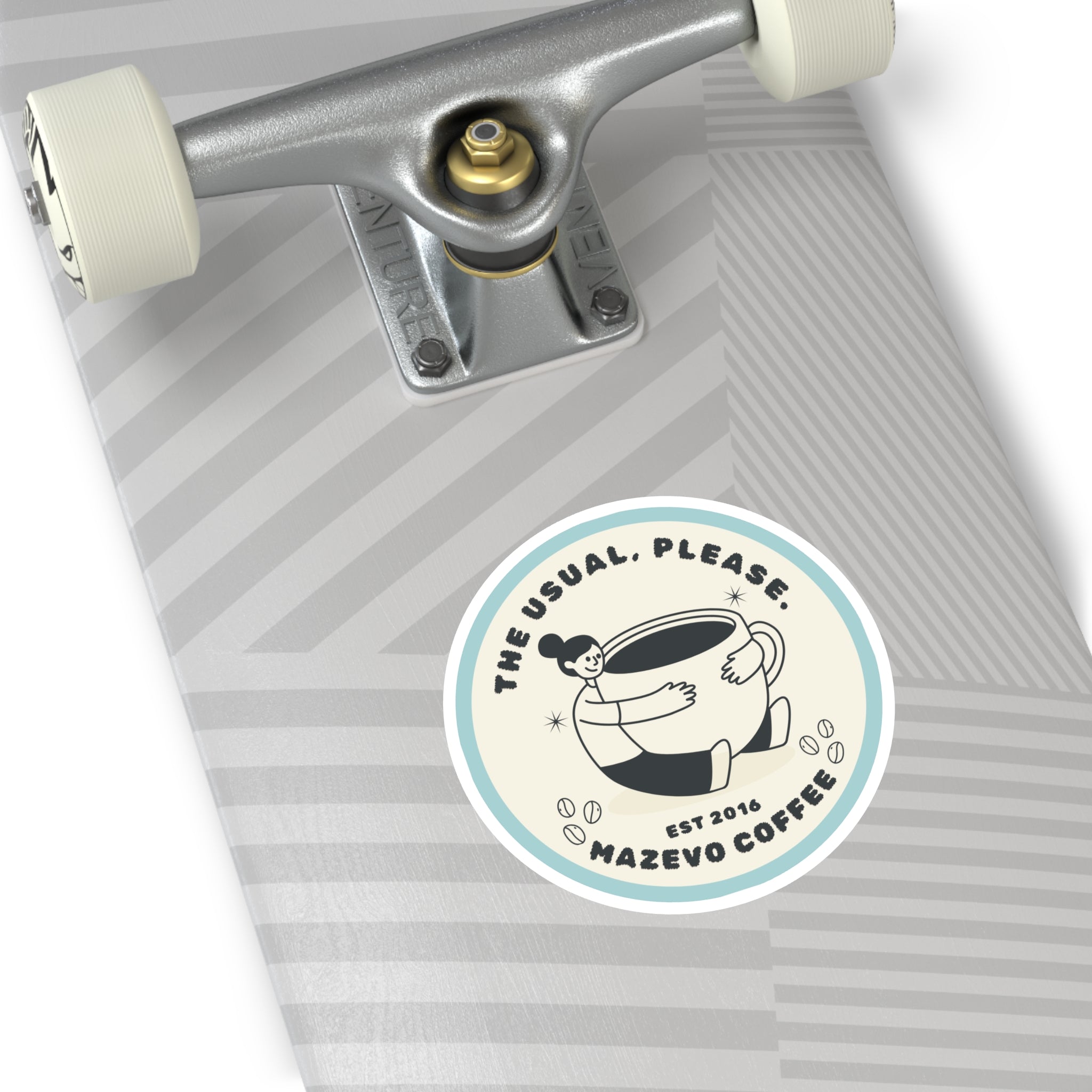 Coffee Logo Round Sticker — “The Usual, Please” Mazevo Coffee Indoor/Outdoor Sticker