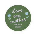 Round Sticker — "Love One Another" Floral Christian Verse (John 13:34)