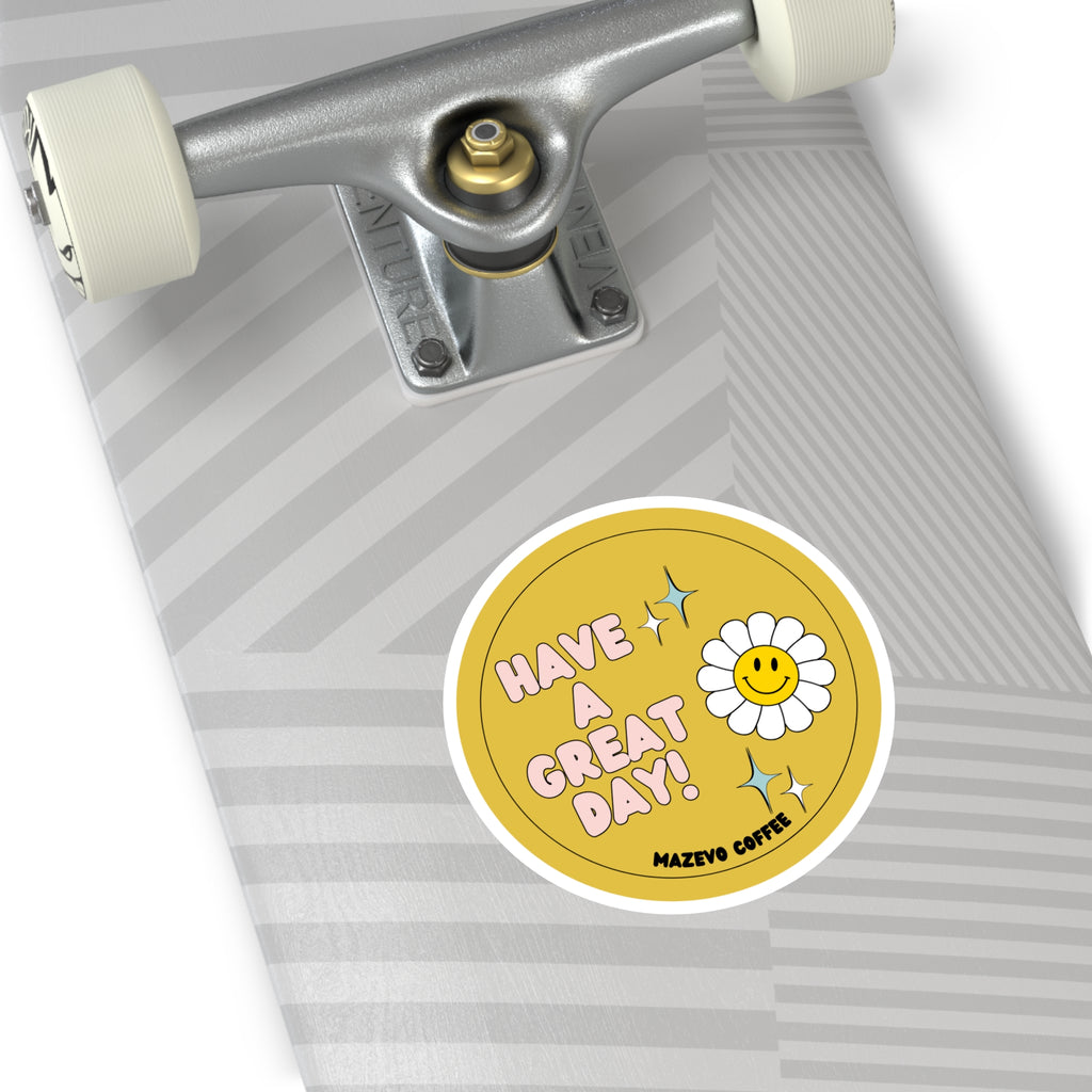 Have a Great Day! Daisy Smile Round Sticker — Retro Happy Vibes for Laptops, Water Bottles & Gifts