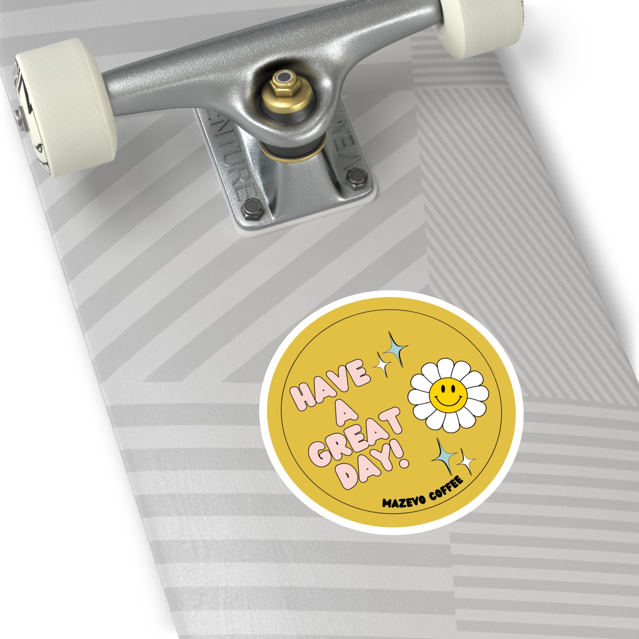 Have a Great Day! Daisy Smile Round Sticker — Retro Happy Vibes for Laptops, Water Bottles & Gifts