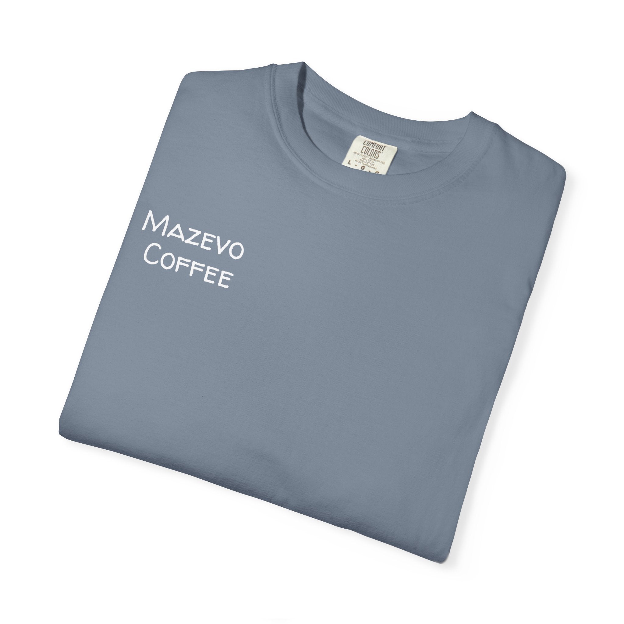 T-Shirt — Mazveo Coffee Stamp Graphic Tee (Back Landscape, Front Logo)