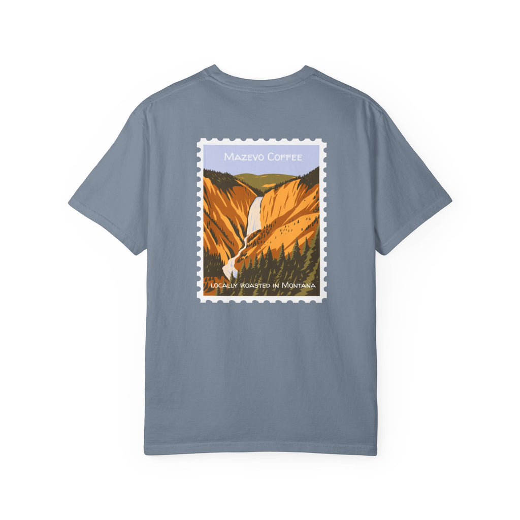 T-Shirt — Mazveo Coffee Stamp Graphic Tee (Back Landscape, Front Logo)