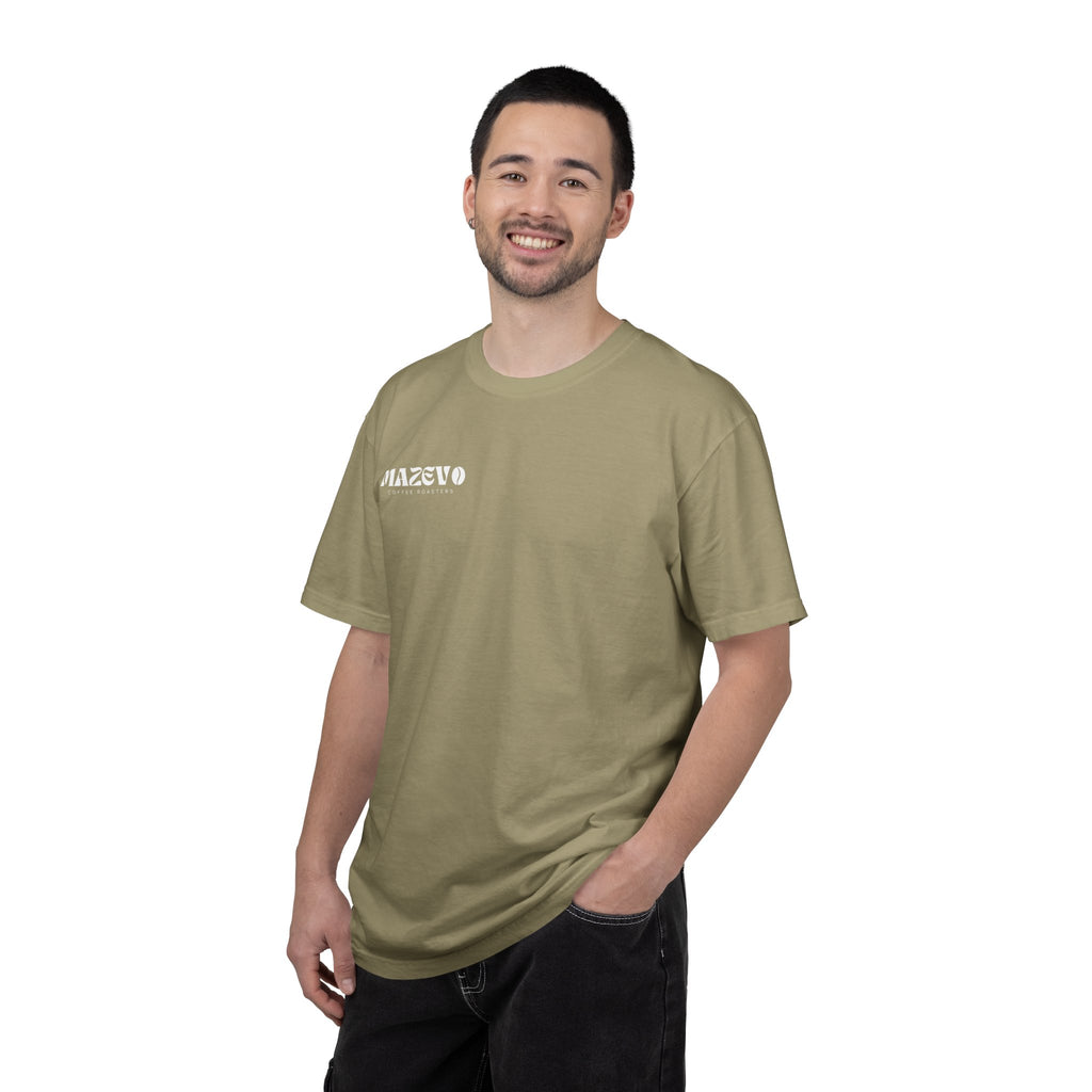 Mazevo Coffee T-Shirt — Retro Logo Garment-Dyed Tee for Coffee Lovers