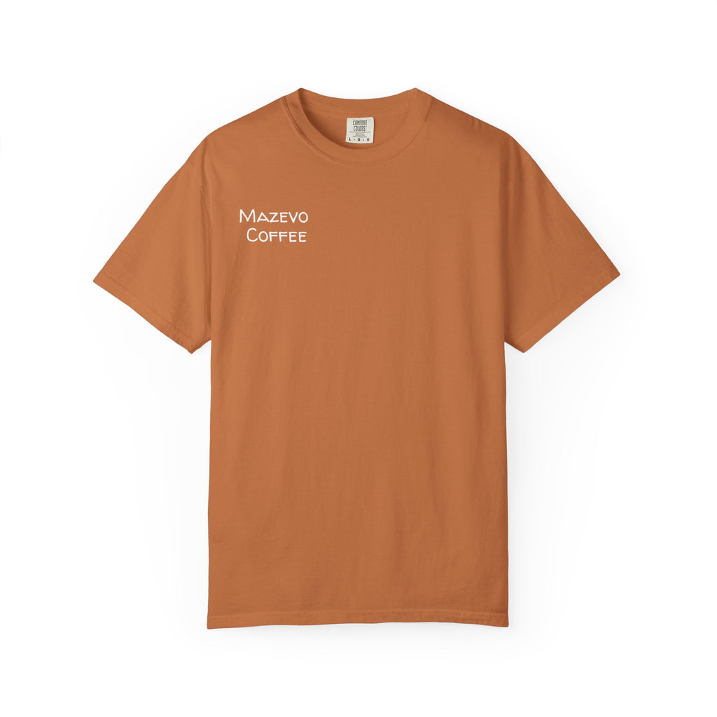 T-Shirt — Mazveo Coffee Stamp Graphic Tee (Back Landscape, Front Logo)