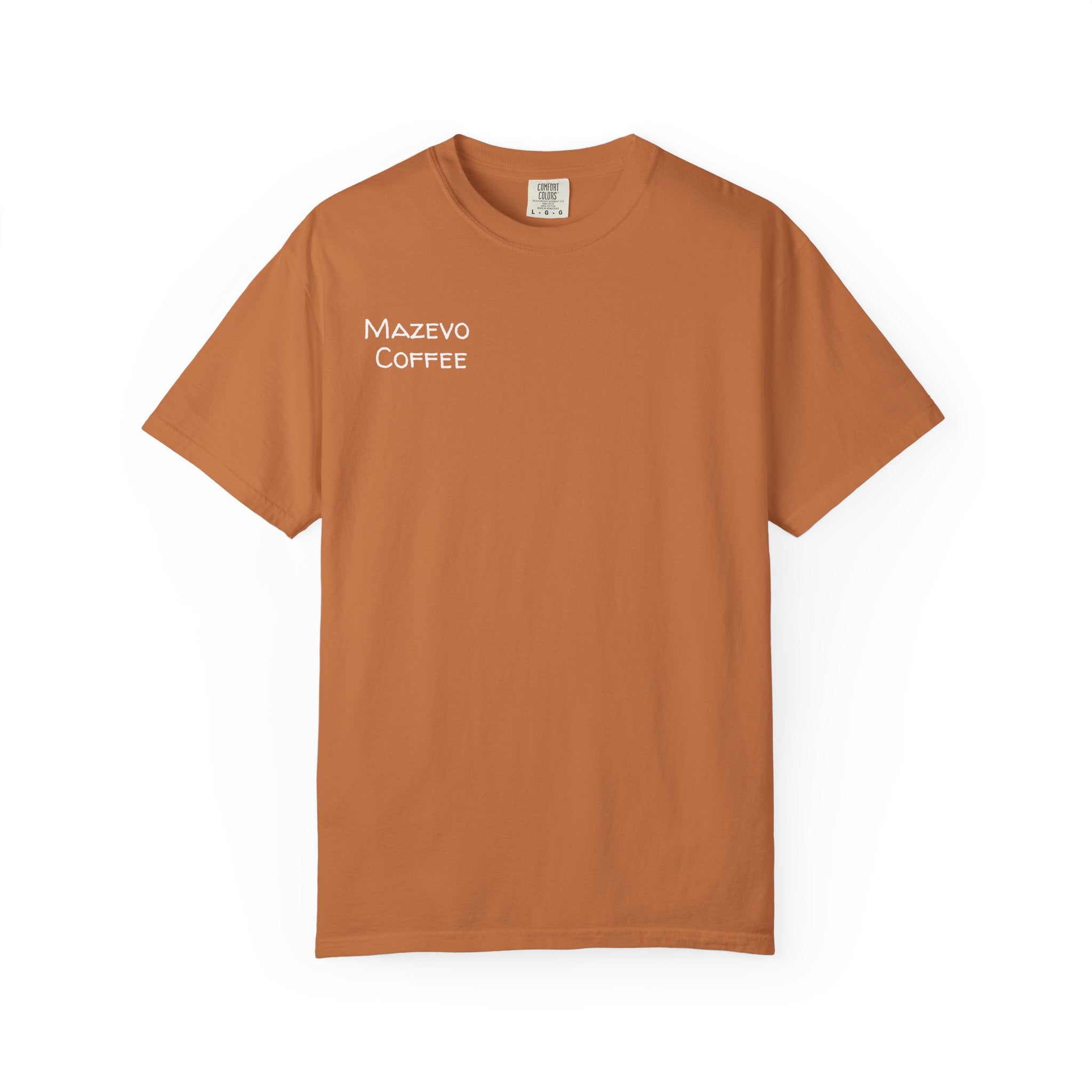 T-Shirt — Mazveo Coffee Stamp Graphic Tee (Back Landscape, Front Logo)