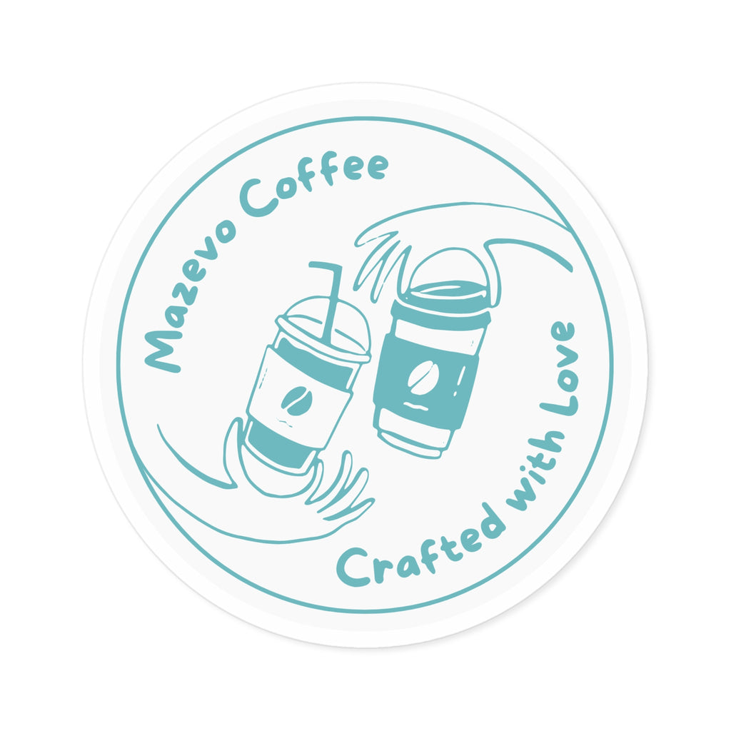 Round Coffee Logo Sticker — “Mazeyo Coffee Crafted with Love”