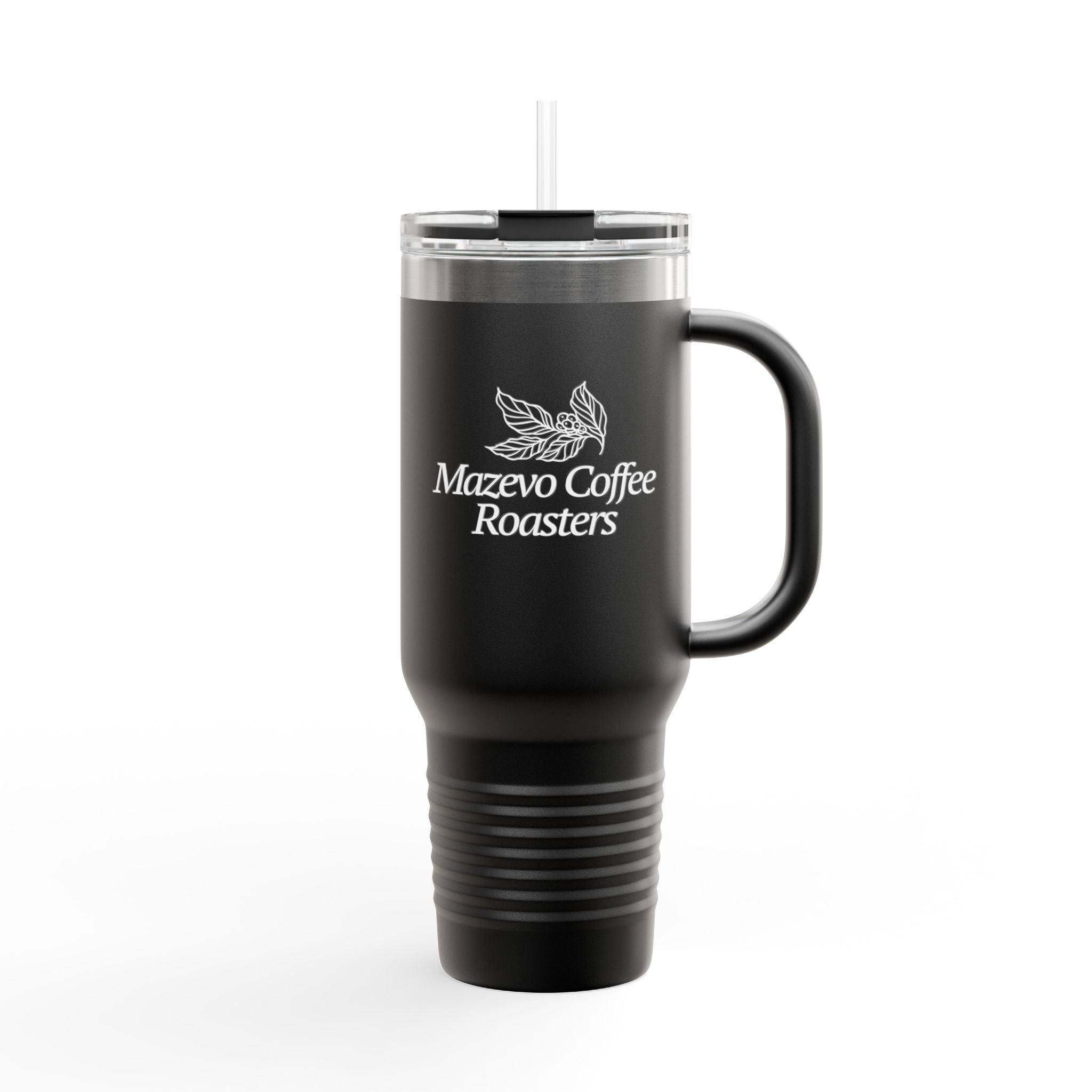 40oz Insulated Travel Mug - Mazevo Coffee Roasters Logo, Double-Wall Stainless Steel Tumbler with Handle & Straw