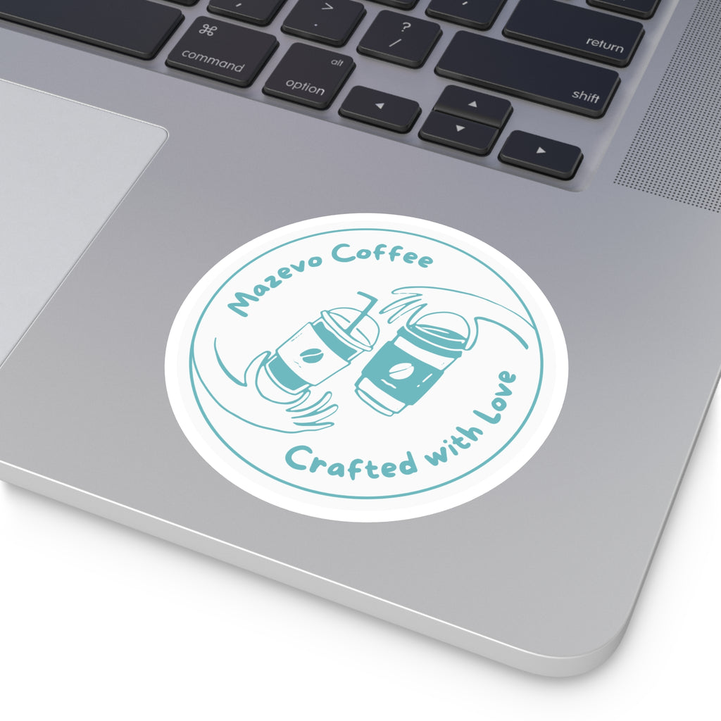 Round Coffee Logo Sticker — “Mazeyo Coffee Crafted with Love”