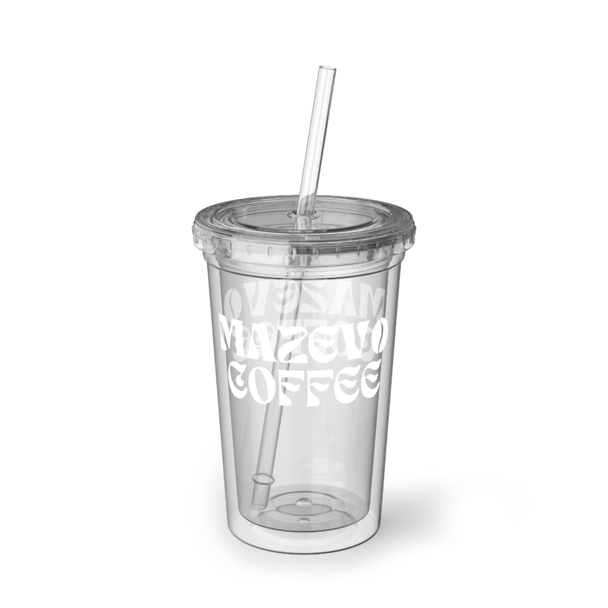 Suave Acrylic Tumbler — Clear Reusable Cup with "Must Love Coffee" Retro Script