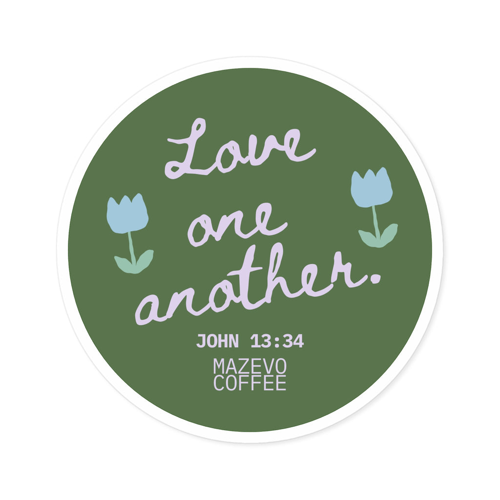Round Sticker — "Love One Another" Floral Christian Verse (John 13:34)