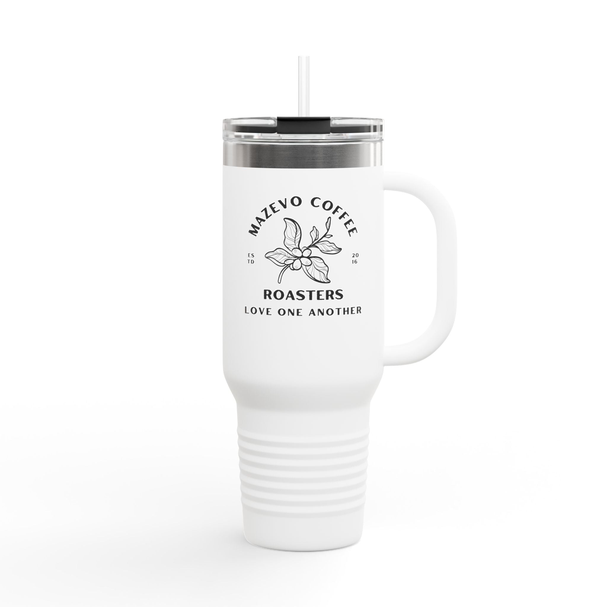 40oz Insulated Travel Mug — Mazeyo Coffee Roasters Logo, 'Love One Another'