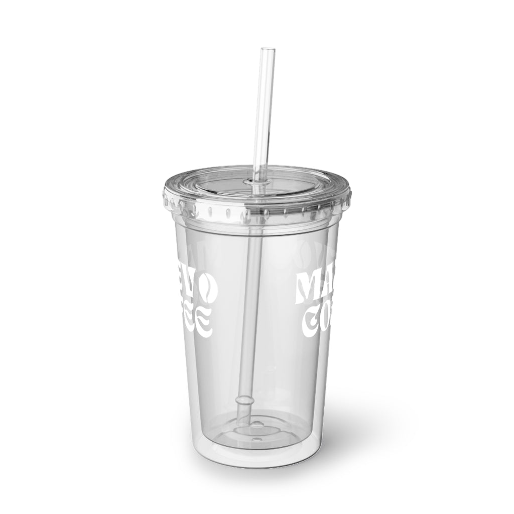 Suave Acrylic Tumbler — Clear Reusable Cup with "Must Love Coffee" Retro Script