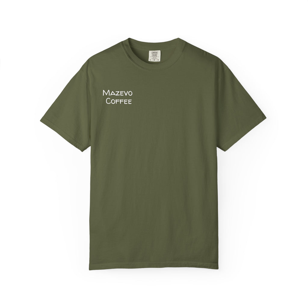 T-Shirt — Mazveo Coffee Stamp Graphic Tee (Back Landscape, Front Logo)