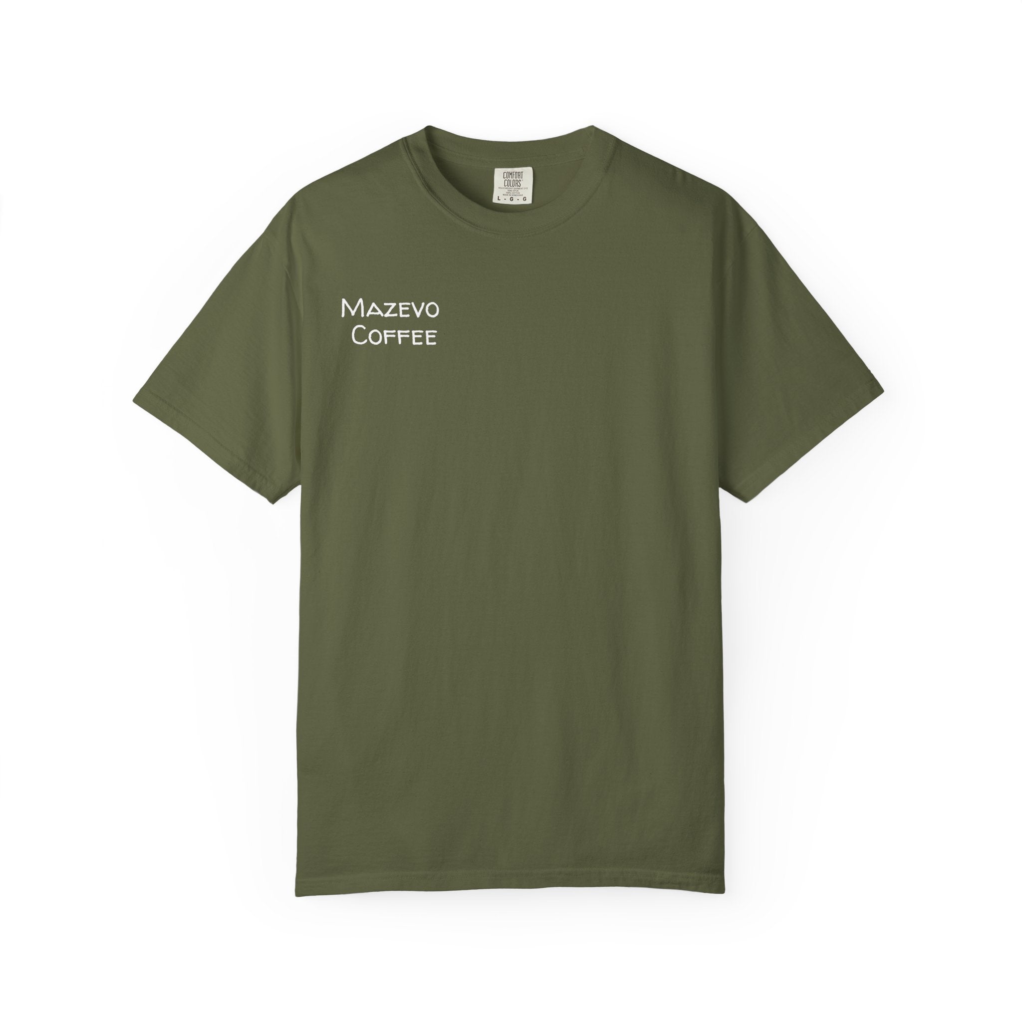 T-Shirt — Mazveo Coffee Stamp Graphic Tee (Back Landscape, Front Logo)