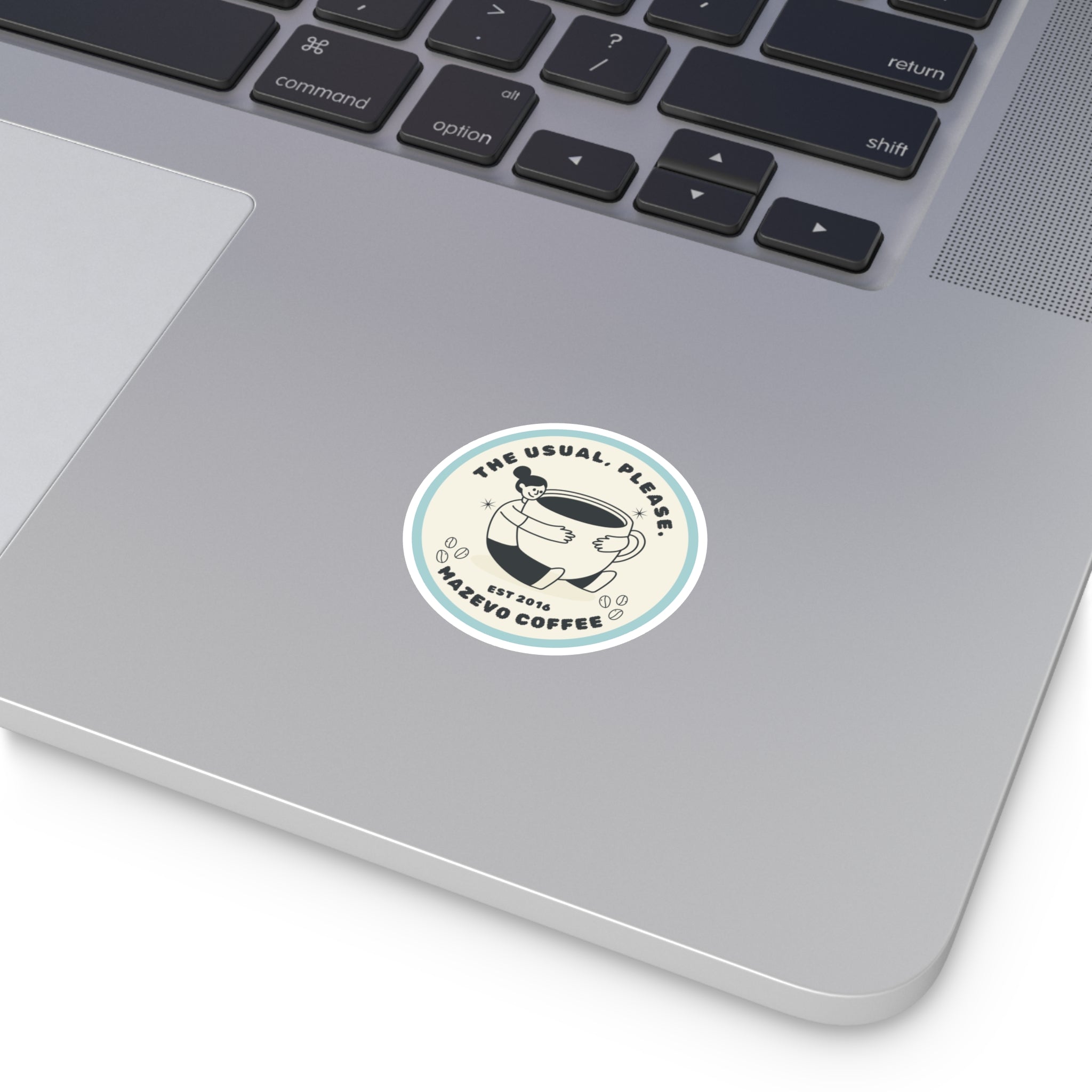 Coffee Logo Round Sticker — “The Usual, Please” Mazevo Coffee Indoor/Outdoor Sticker