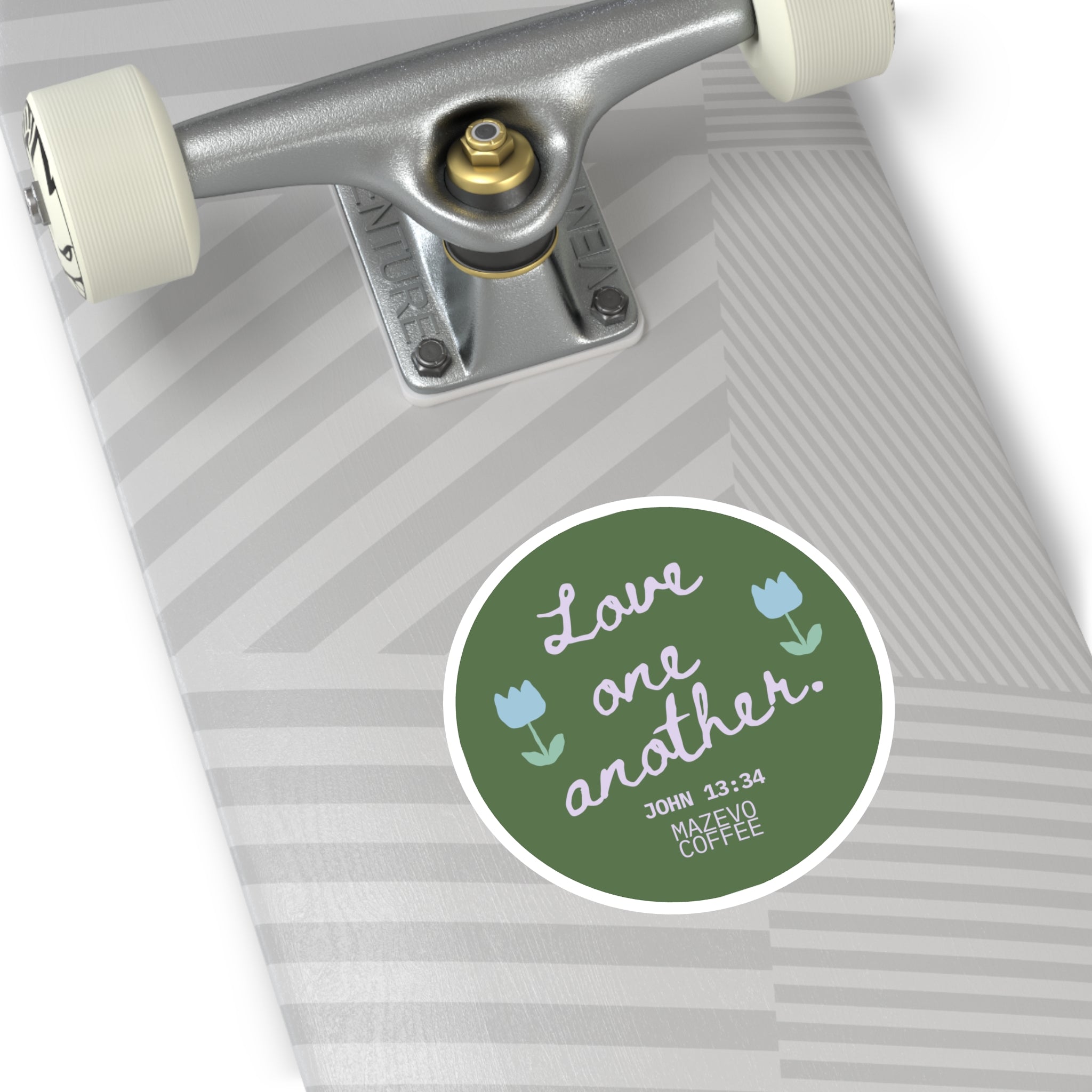 Round Sticker — "Love One Another" Floral Christian Verse (John 13:34)