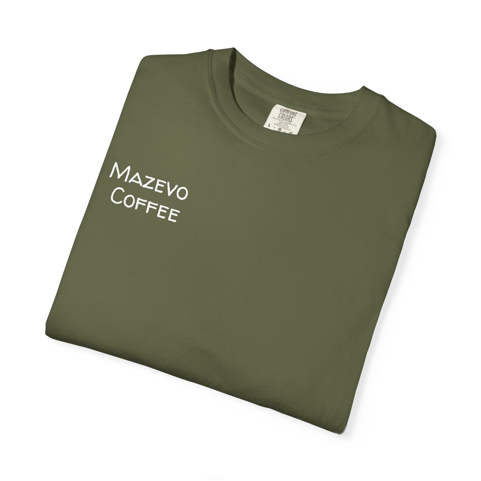 T-Shirt — Mazveo Coffee Stamp Graphic Tee (Back Landscape, Front Logo)