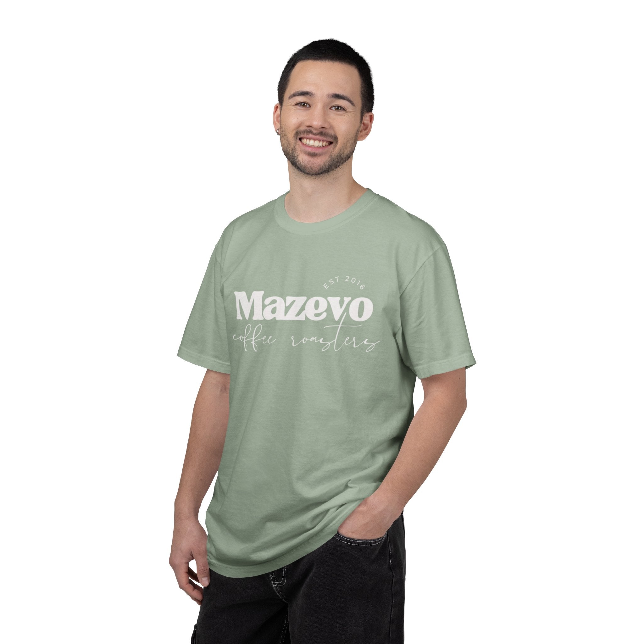 Mazzevo Subtle Logo T-Shirt — Minimalist White Garment-Dyed Tee
